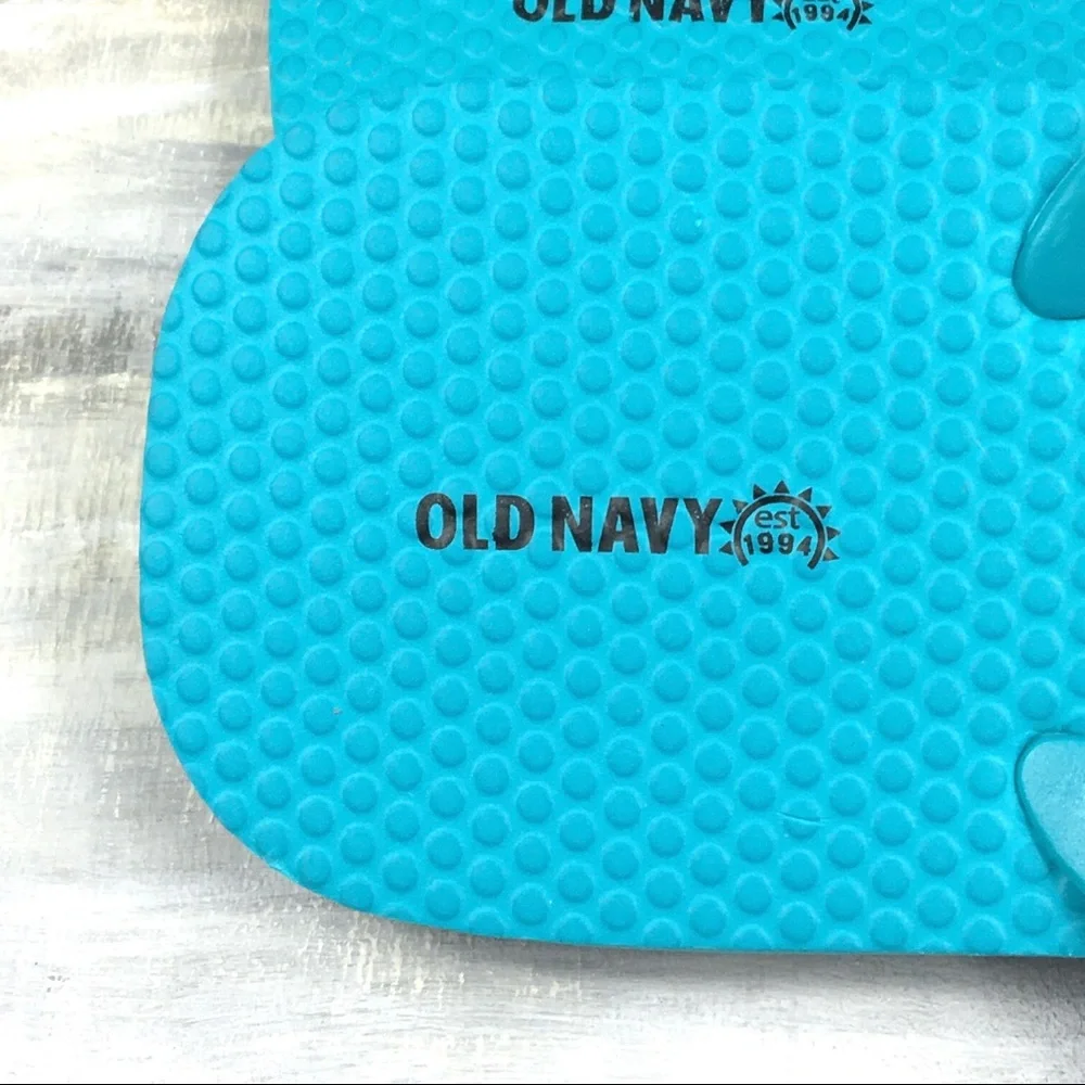 MWOT Old Navy Flip Flops Textured Vinyl Thong Sandals Aqua Teal Blue Black 3/4 Y